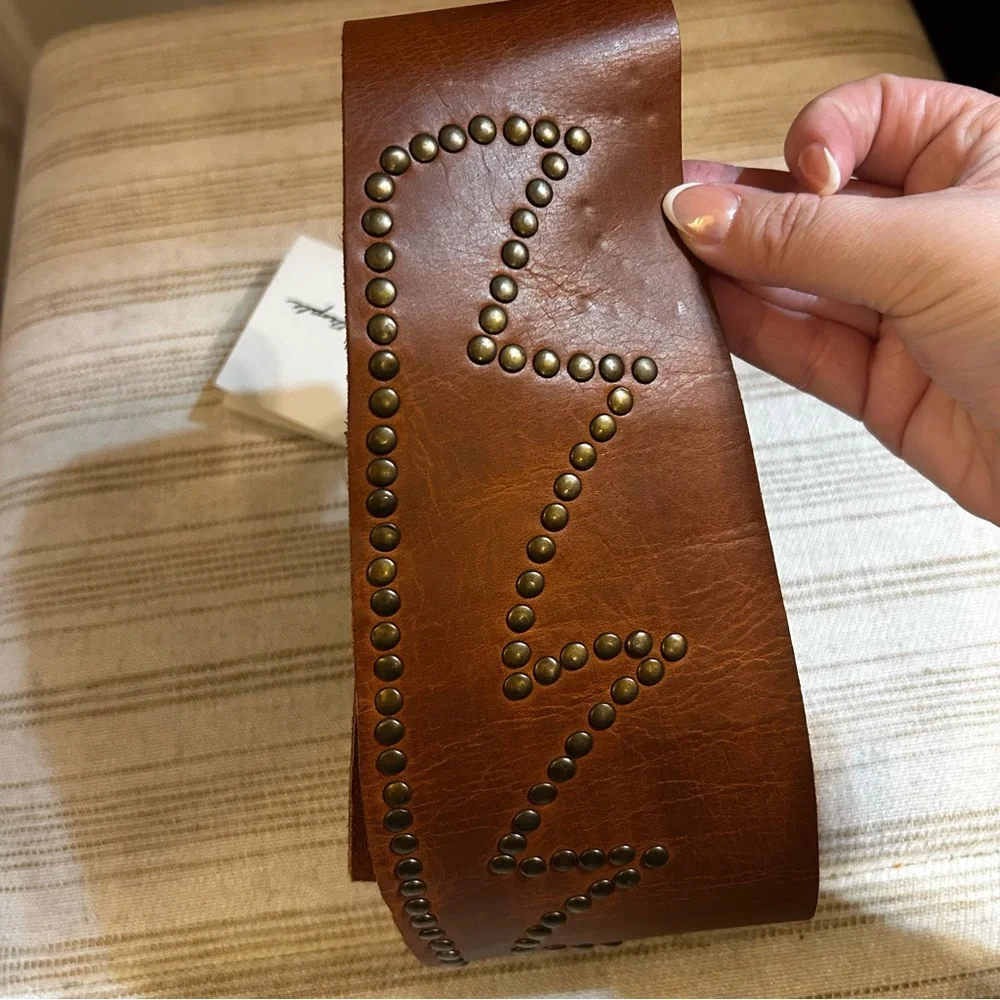 NWT Free People Adorn Studded Leather Waist Belt Cognac